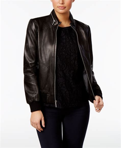 michael kors leather bomber jacket womens|Leather Bomber Jacket .